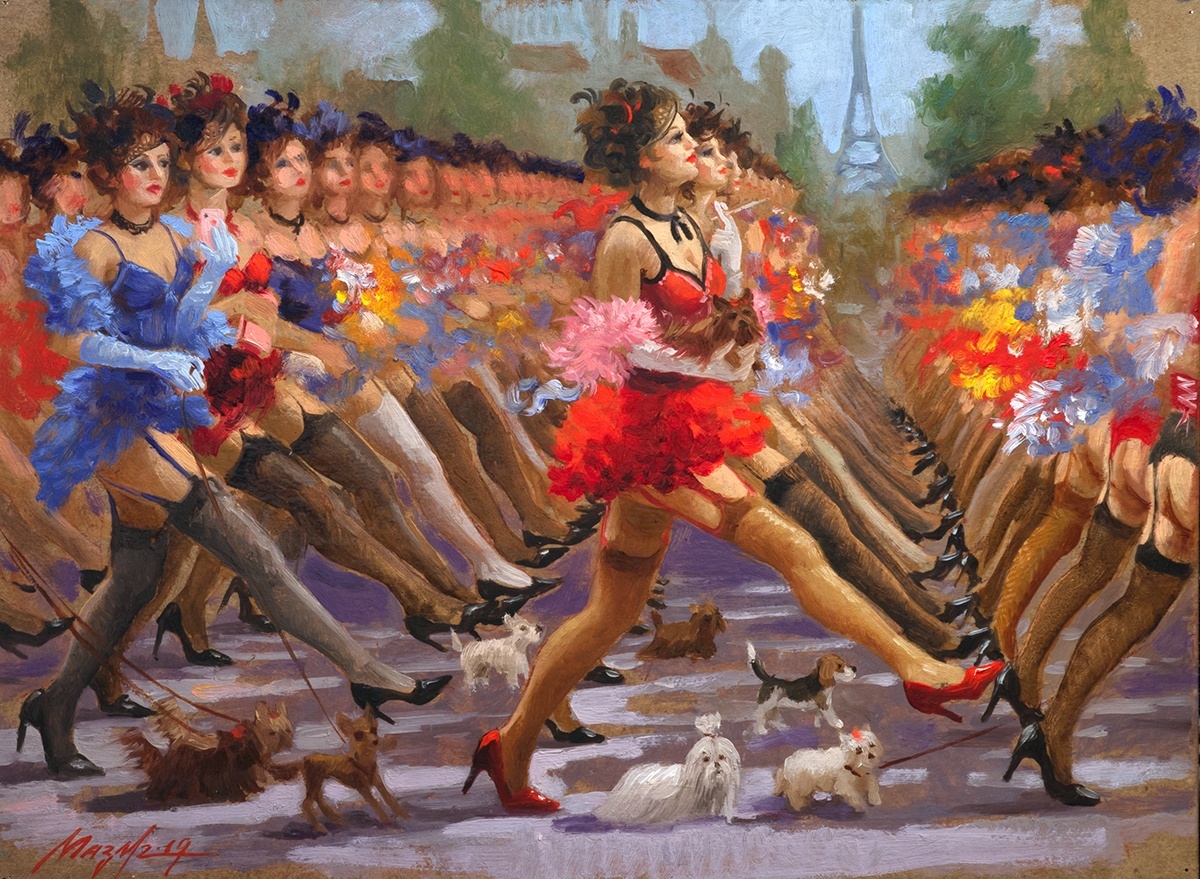 КАРТИНА ХУДОЖНИКА НИКА МАЗУРА " ГЛАМУРНЫЙ МАРШ  " Картон, масло. 30×40см. 2019 год