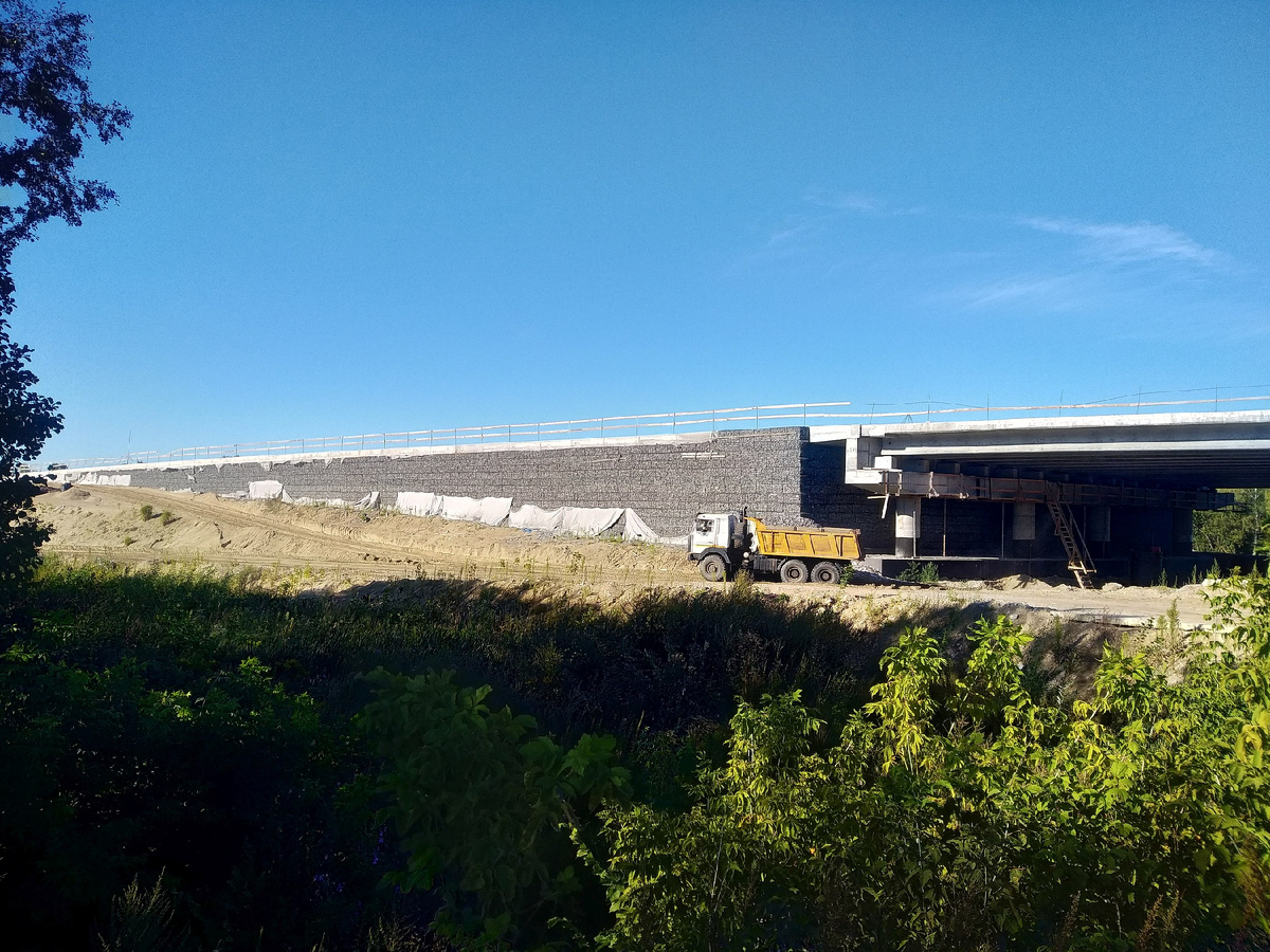 Строительство автодороги ЮЛА в пойме р. Пехорка в августе 2025 года, фото автора
