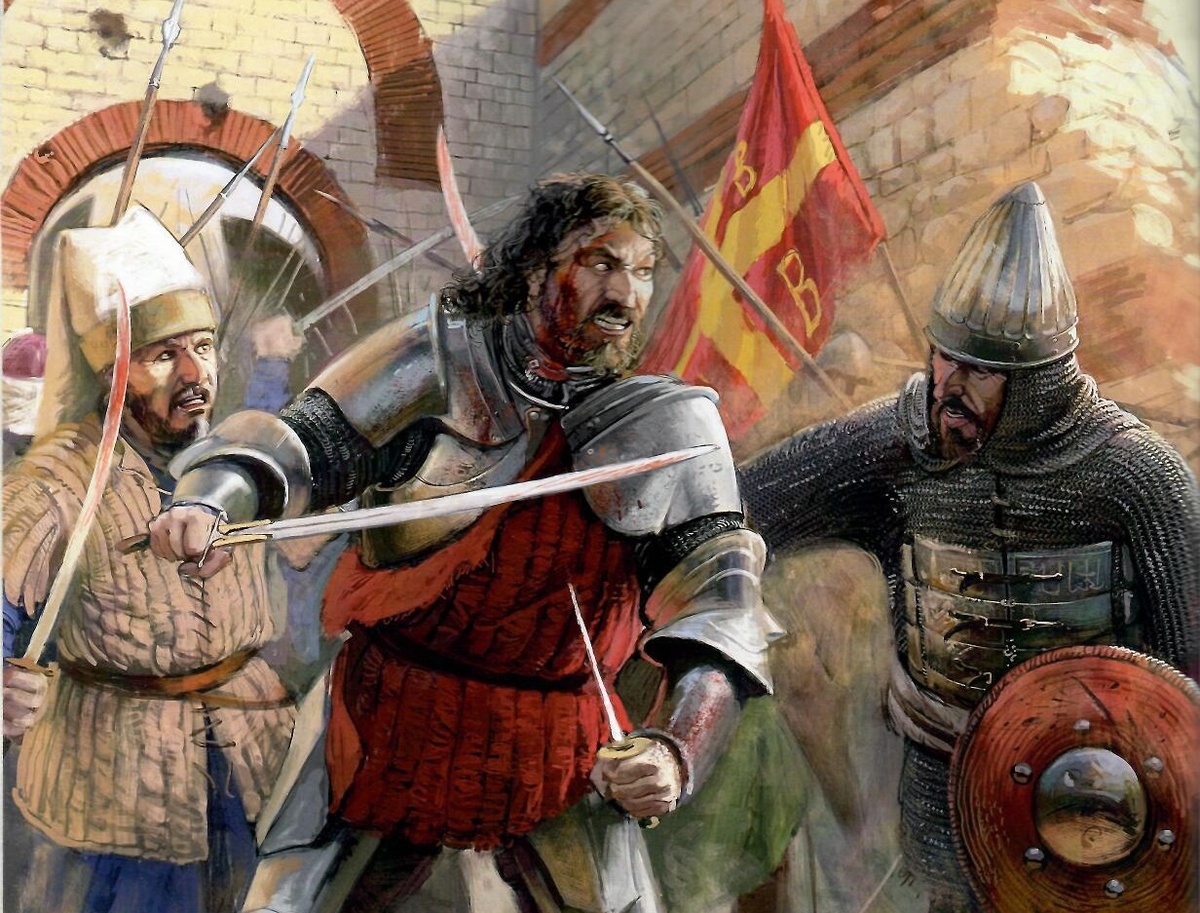 Император Константин XI погибает в бою у ворот св. Романа. Художник: Radu Oltean