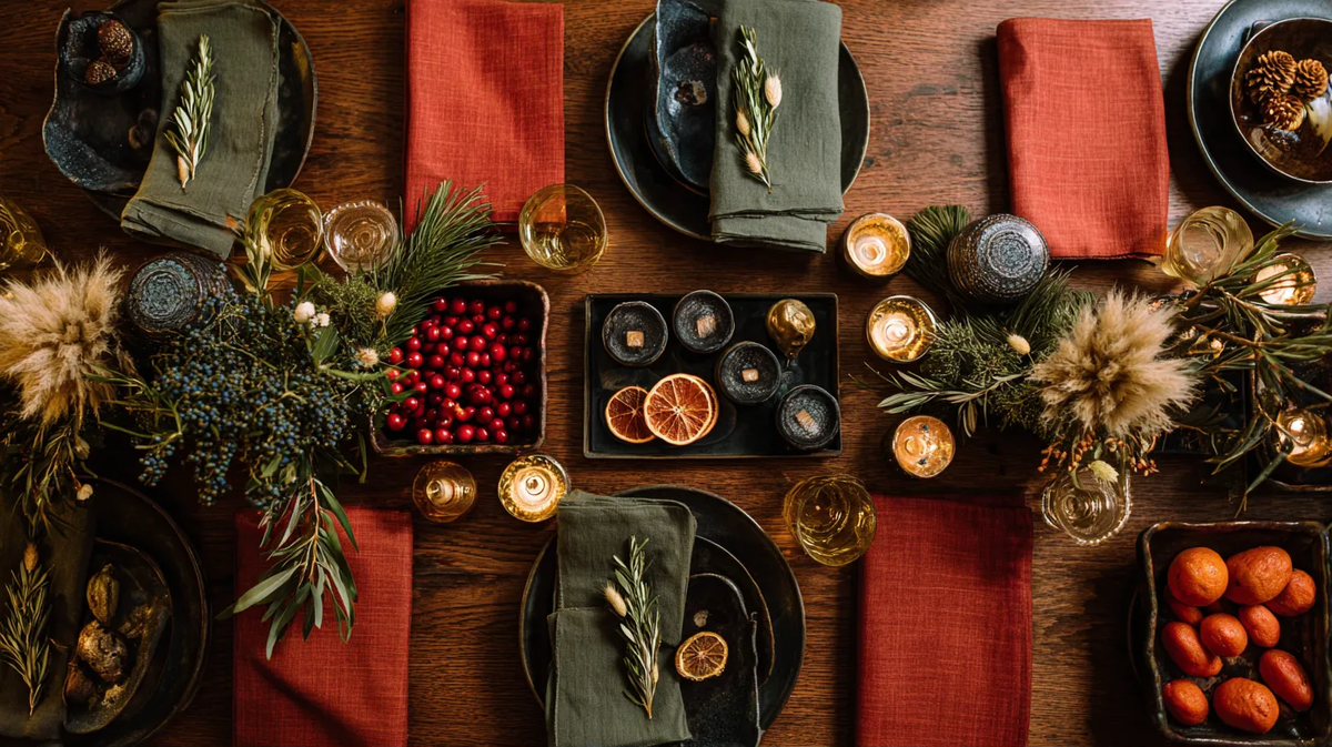 Результат? Стол, который выглядит как выставка в скандинавском арт-кафе и дышит праздником.