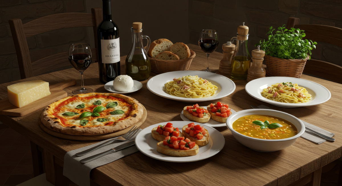 Блюда итальянской кухни на столе
