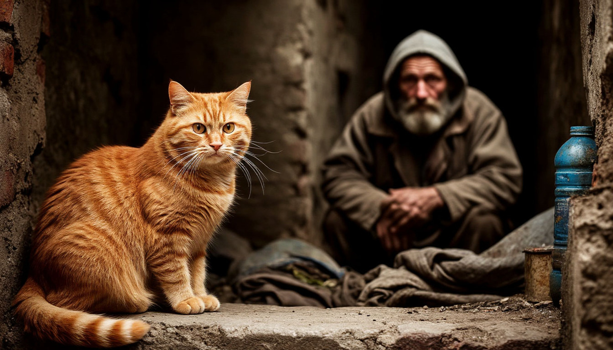 рыжий кот и бомж