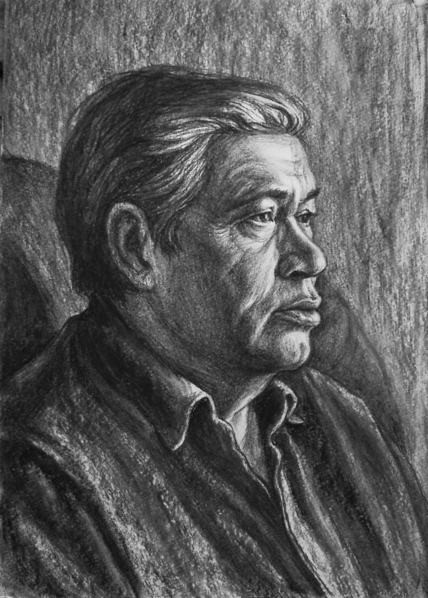 Портрет Амира Сайфуллина выполнен Романом Сайфуллиным – художником-графиком, членом Союза Художников Российской Федерации