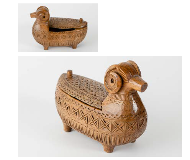 Солоница «Баран»
г. Вологда. XIX в.
Дерево, резьба, точение
130 × 180 × 75 мм
Из собрания Всероссийского музея
декоративного искусства