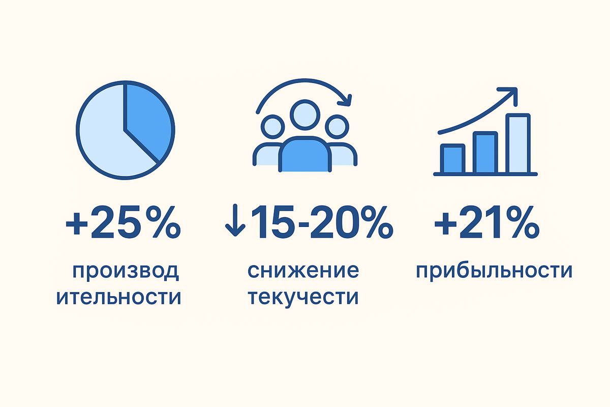 – Повышение производительности труда. Исследования показывают, что компании с регулярными Performance Review демонстрируют на 25% более высокую производительность. Сотрудники понимают, что от них ожидают, получают своевременную обратную связь и могут корректировать свою работу.
– Снижение текучести кадров. Когда сотрудники видят перспективы роста и получают поддержку в развитии, они остаются в компании дольше. Performance Review снижает текучесть персонала в среднем на 15-20%, что значительно экономит бюджет на рекрутинг и адаптацию.
– Усиление мотивации и вовлеченности. Регулярная обратная связь и признание достижений повышают мотивацию сотрудников. Согласно исследованию Gallup, команды с высоким уровнем вовлеченности показывают на 21% более высокую прибыльность.
Выявление и развитие талантов. Performance Review помогает выявить высокопотенциальных сотрудников (HiPo) и составить индивидуальные планы их развития. Это очень важно для формирования кадрового резерва и планирования дальнейшей преемственности.