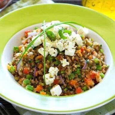 Греча с кабачками и брынзой 