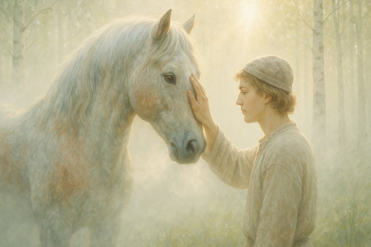 Проверьте — нет ли у вашей лошади серебристой проседи? Если да, возможно, вы держите за гриву потомка бога.