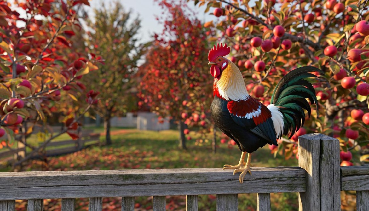  Фёдор на заборе, с гордым видом, на фоне осеннего сада с яблонями! 🍎
