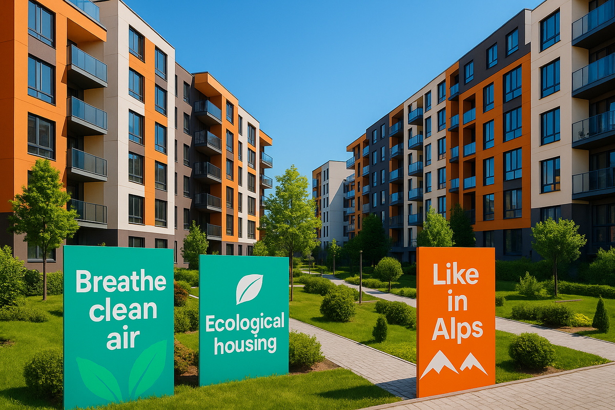 Современный ЖК с рекламой экологичности и чистого воздуха