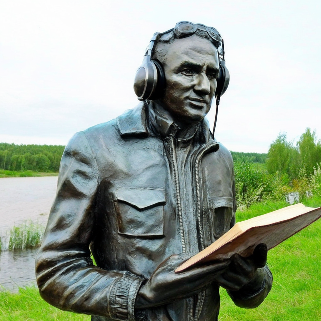 Хотелось изобразить памятник Валерию Чкалову - достопримечательность Оренбурга - с книгой в руке. 