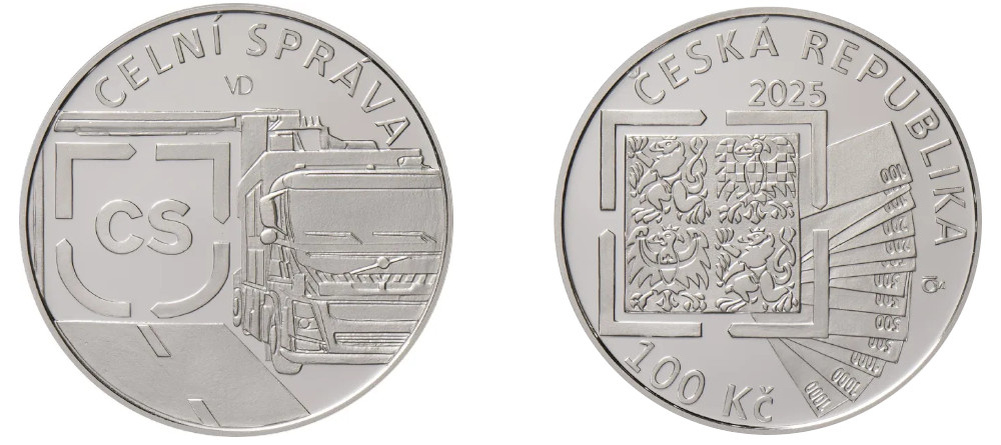    Чехия 100 крон 2025 Таможенная служба серебряная монета - Мешок Монет