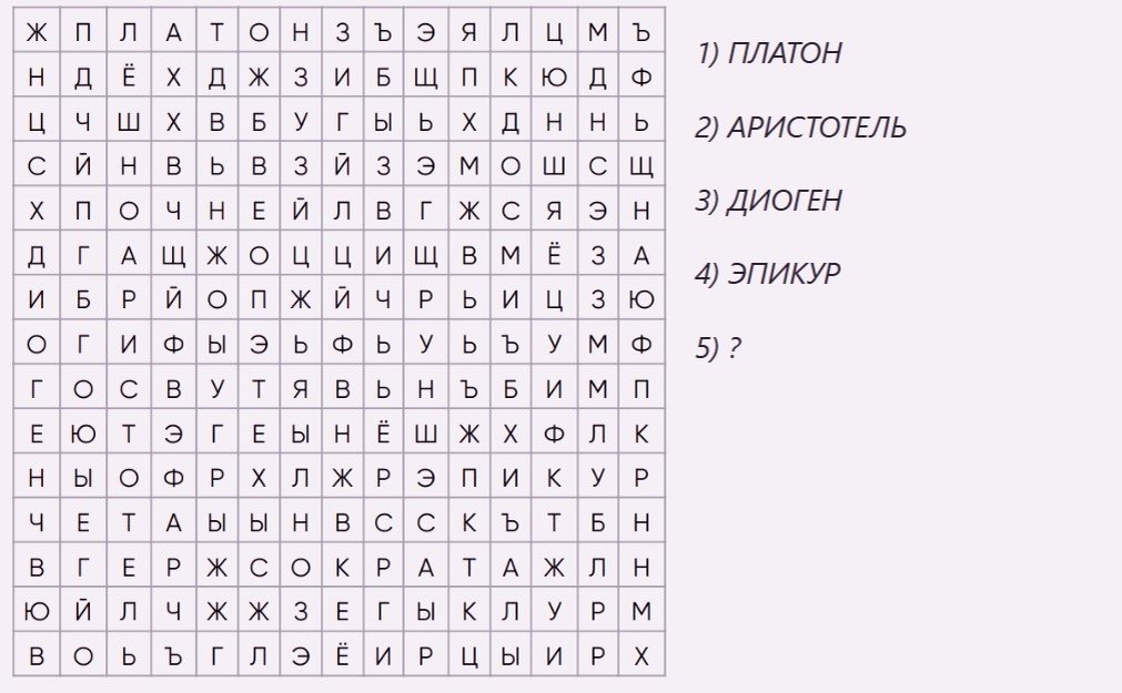 Найдите 5 имен философов -мыслителей