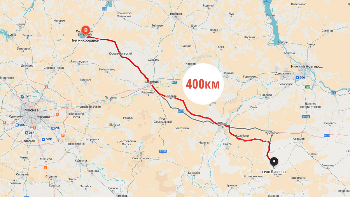 Карта маршрута велопутешествия Переславль-Залесский - Дивеево