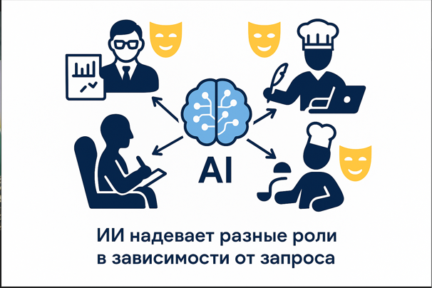 ИИ “надевает” разные роли в зависимости от задачи — как театр масок.