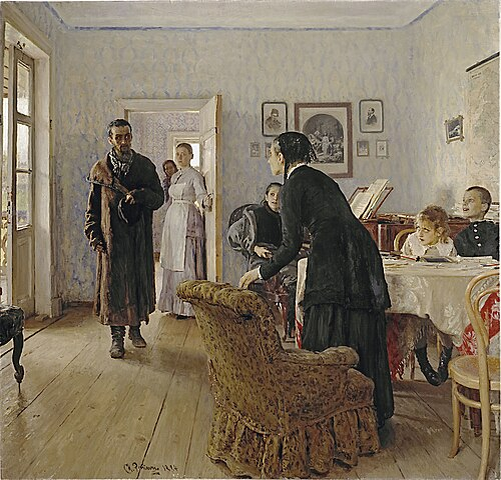 Илья Репин
Не ждали. 1884—1888
Холст, масло. 160,5 × 167,5 см
Государственная Третьяковская галерея, Москва