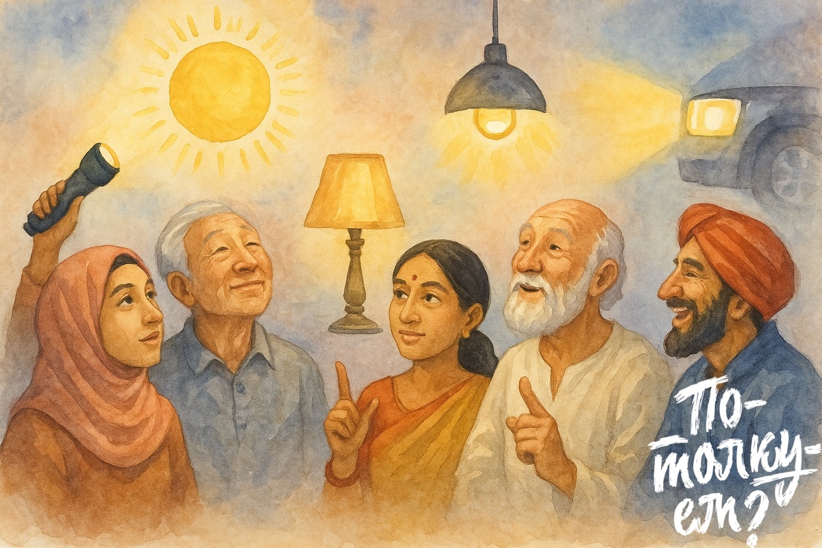 Люди разных народов смотрят на разные источники света.