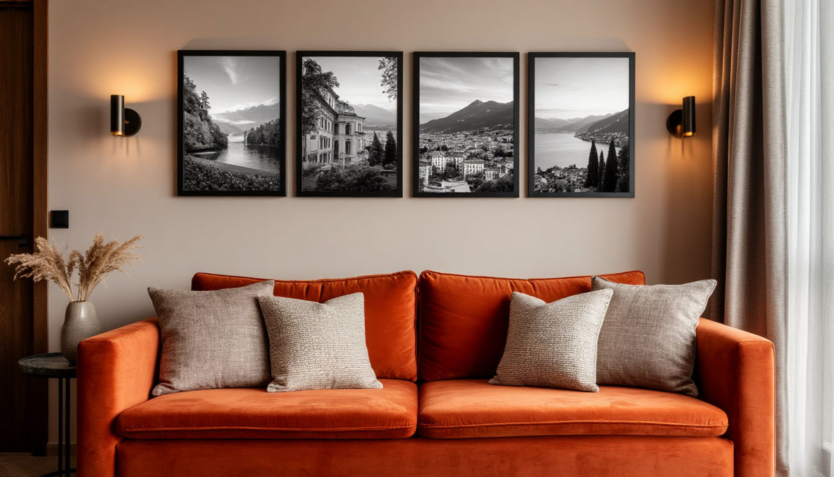 Единый стиль и матовое стекло превращают личные воспоминания в арт-объект. Такой акцент над диваном не перегружает пространство, а добавляет ему глубины и характера. Это больше чем декор — это ваша личная история, рассказанная на языке дизайна.