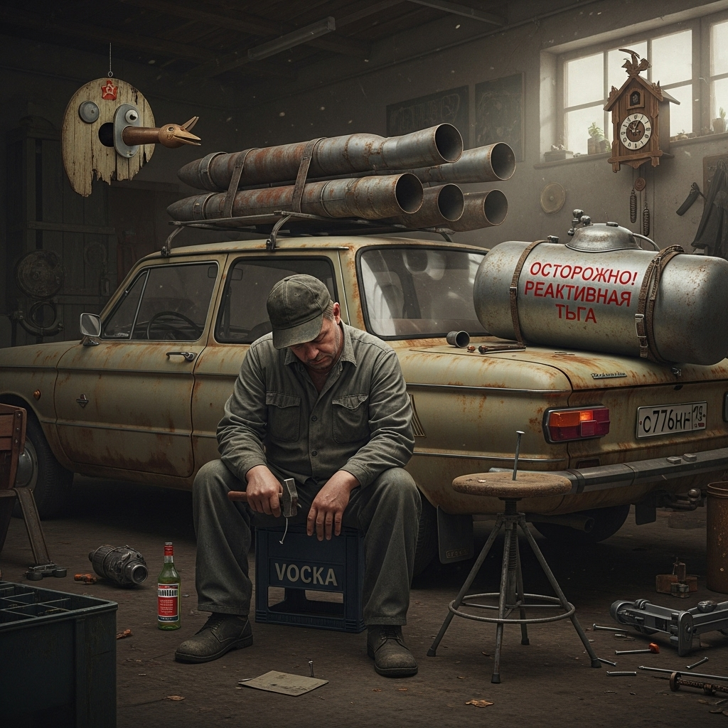 Он сидел на перевёрнутом ящике из-под «Столичной» и с эпическим спокойствием пытался прибить молотком сиденье табуретки к… одной-единственной ножке.