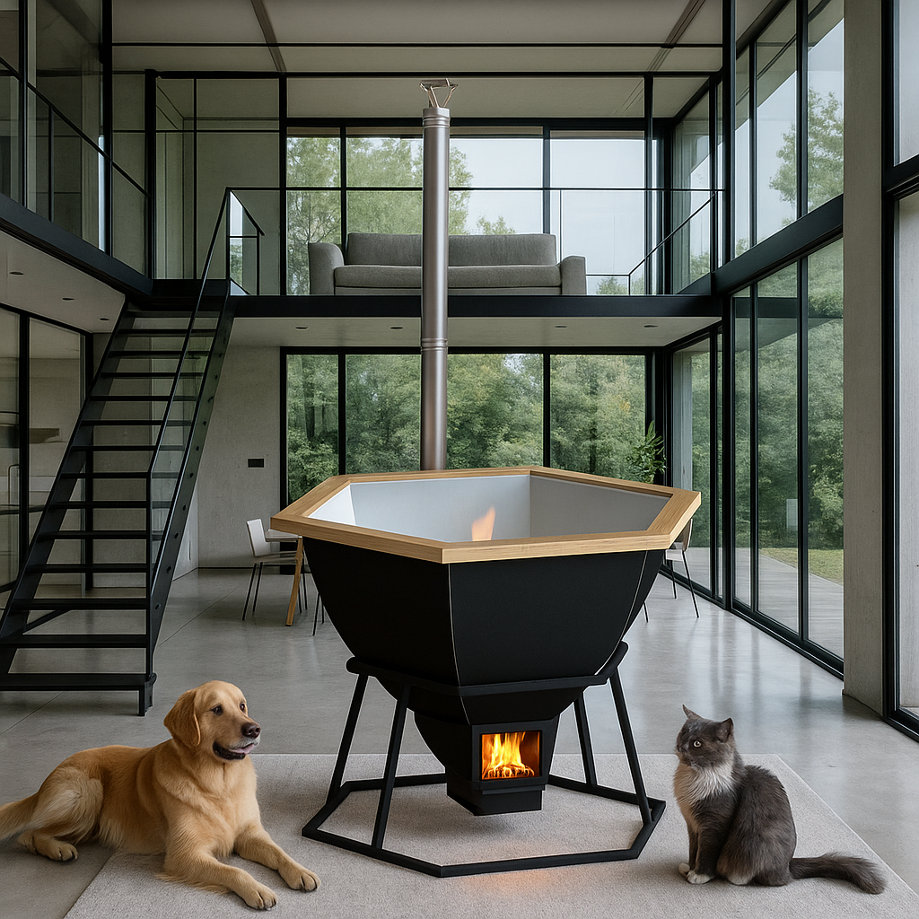    Банный чан 6 граней с печью на подставке: ваш идеальный уголок для дружеских встреч и релаксации круглый год Kamin