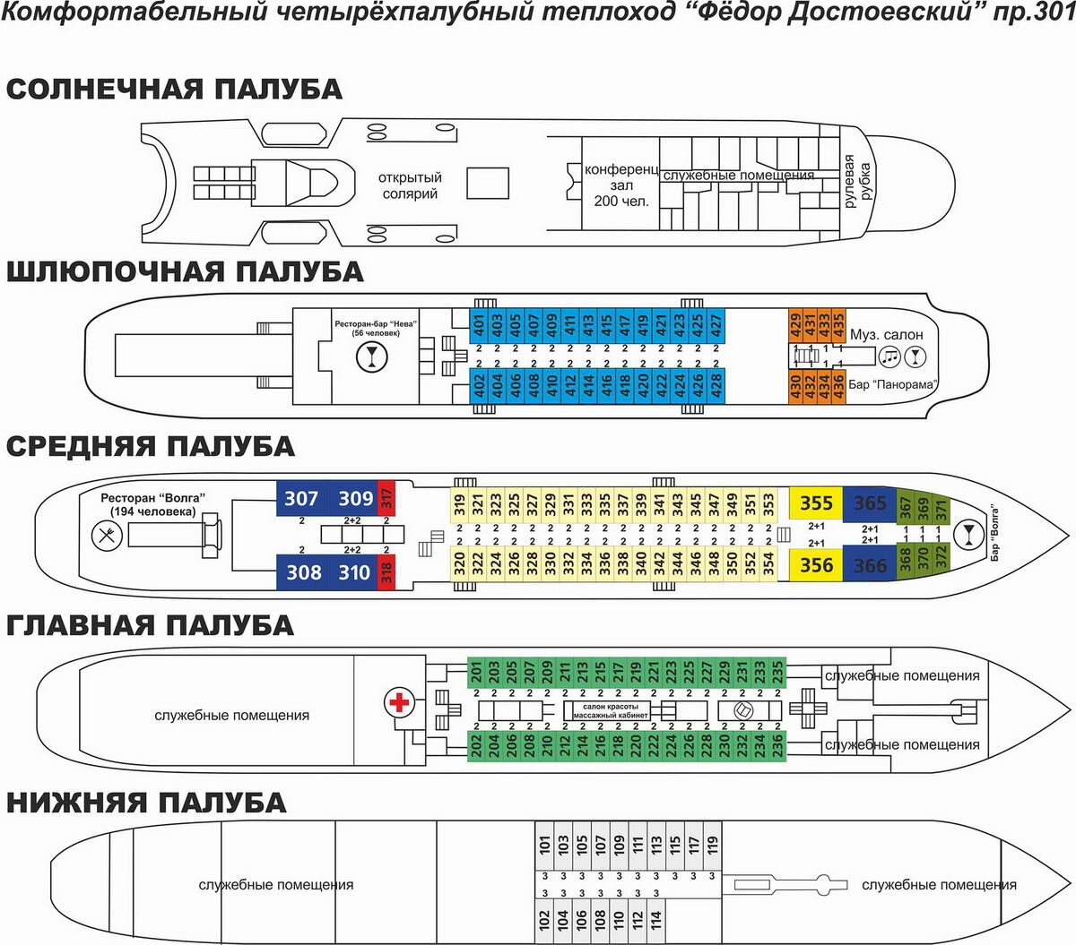 Теплоход «Федор Достоевский». Схемы палуб