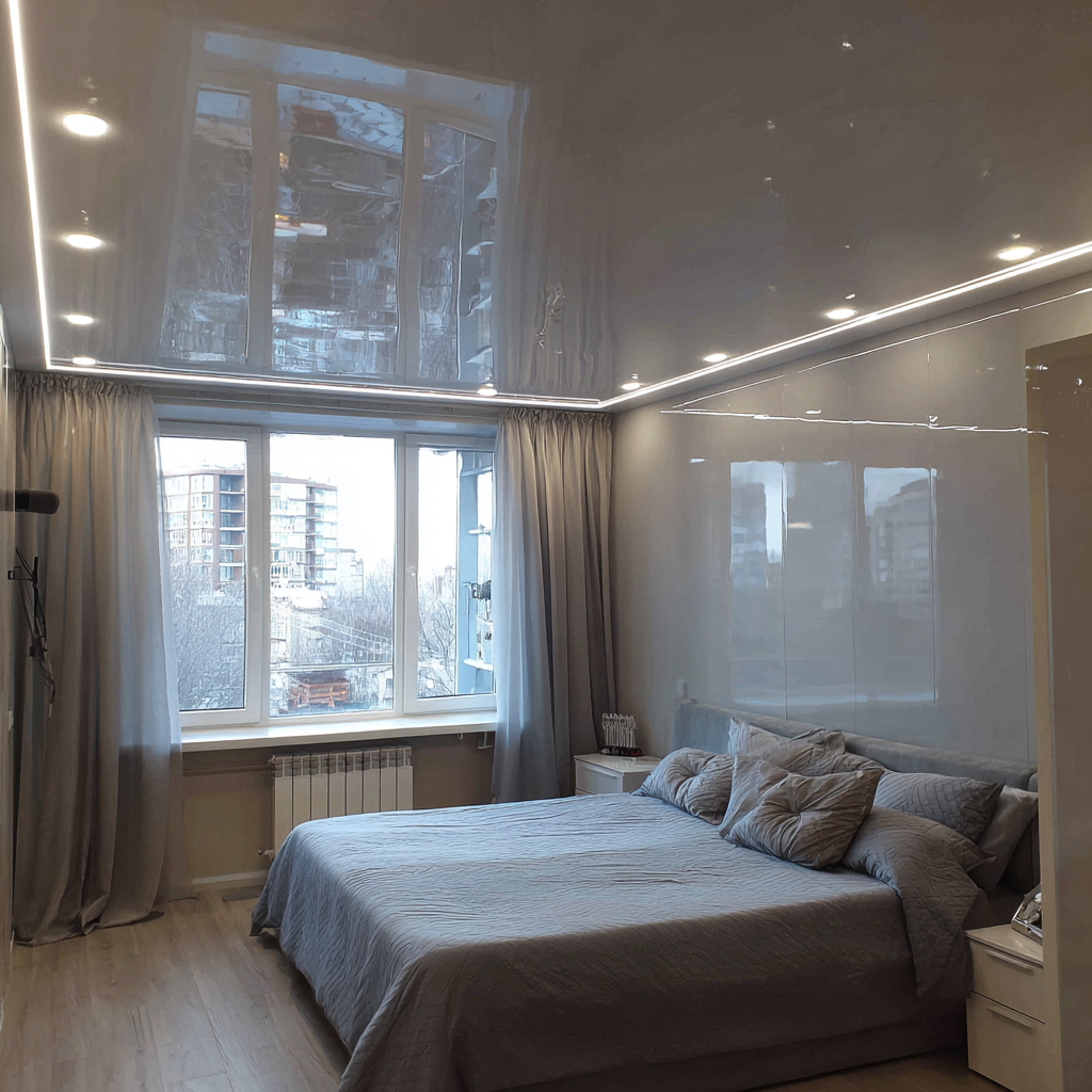 натяжной потолок в спальне
