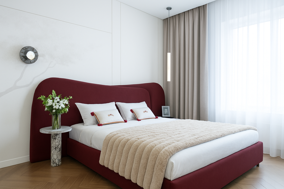 Так бы выглядела спальня в ЖК Форивер, если бы мы установили в ней освещение 6000К. Слишком ярко и неуютно.