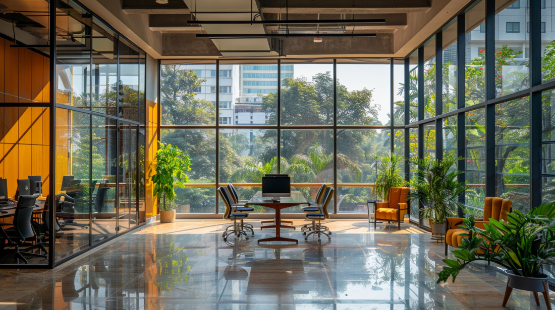 Современный офис в Мумбаи или Бангалоре: здесь рождаются стартапы на миллиарды долларов. Тропическая зелень за окнами напоминает о корнях, а стеклянные стены - о глобальных амбициях.