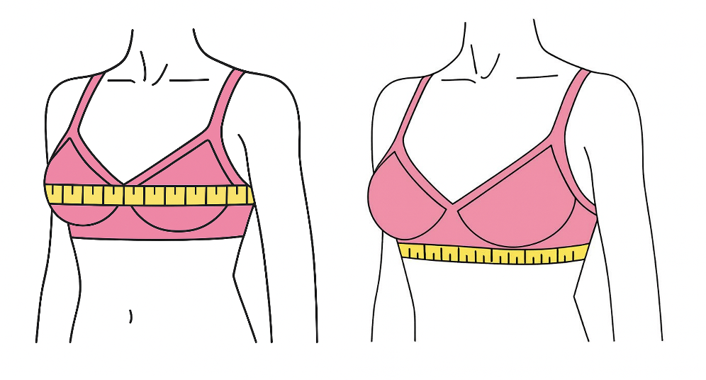 Как правильно снимать мерки: по груди - не натягиваем сантиметровую ленту, держим мягко. Под грудью - пижимаем ленту плотно 