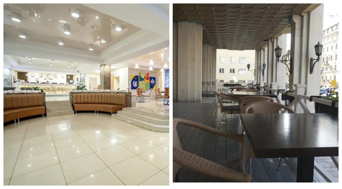 Вход в Русь (справа), холл и ресепшен (слева), фото из личного архива