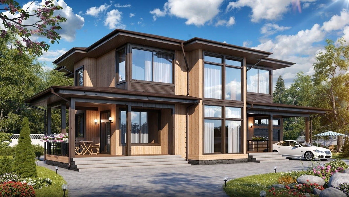 Современный двухэтажный дом по проекту "Простор" компании NATURI