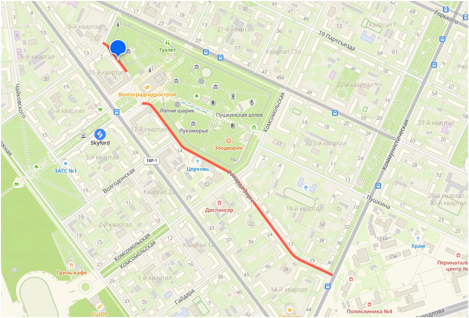 Улица Зорге на карте города Волжского.