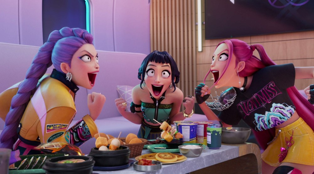     В центре истории – суперпопулярная K-pop-группа Huntr/x, состоящая из трех участниц: Руми, Миры и Зои