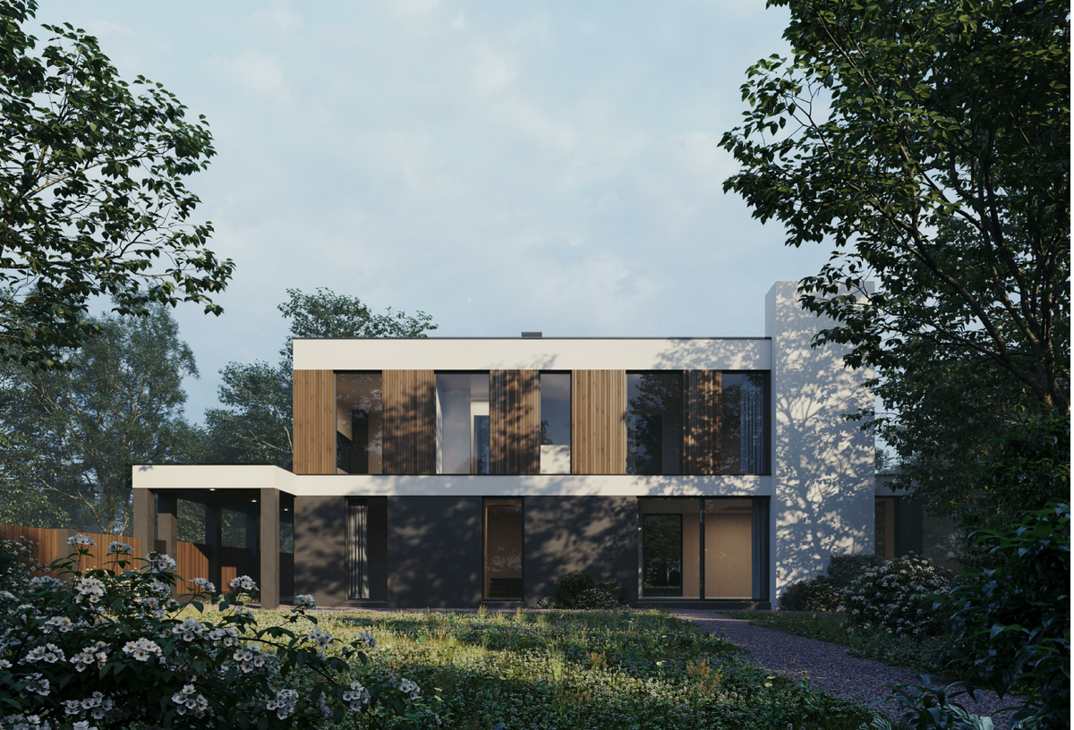 Дом с плоской кровлей 202 кв.м, 629 куб.м