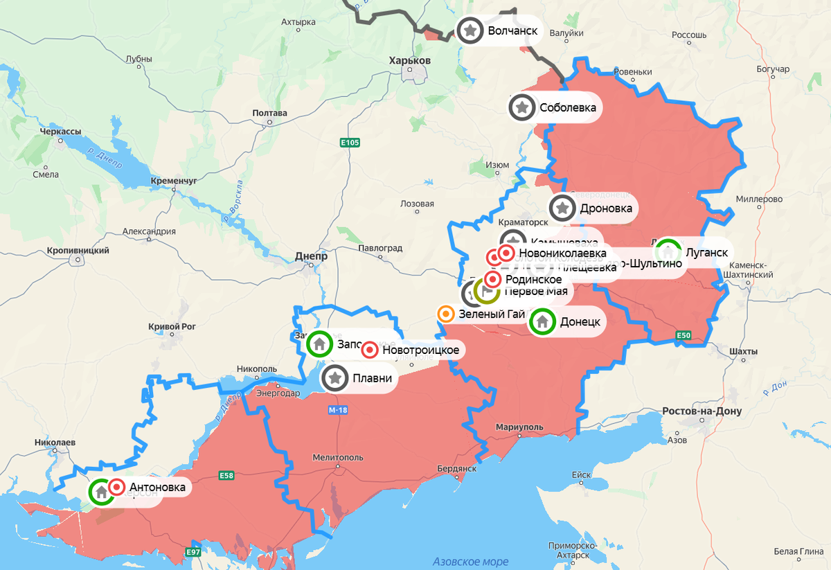 Карта СВО на 27 августа. Фото: Яндекс Карты