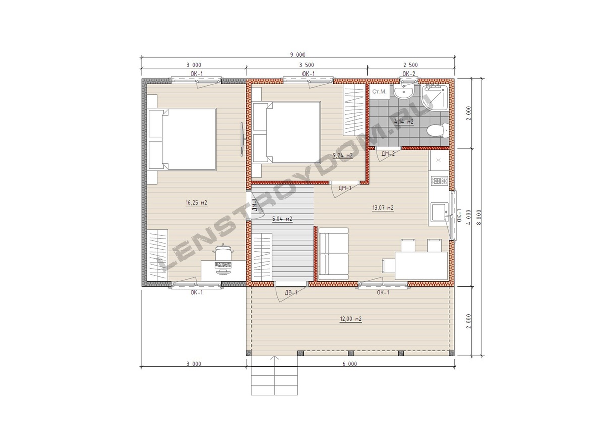 Планировка после увеличения до 9х6 м