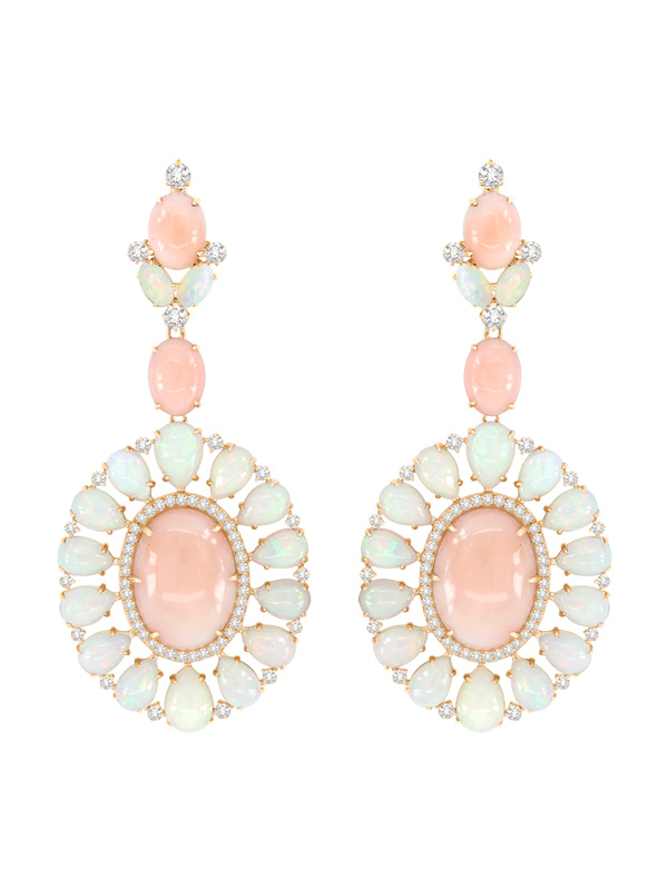 Серьги Sutra Jewels из розового золота с бриллиантами, опалами и кораллом