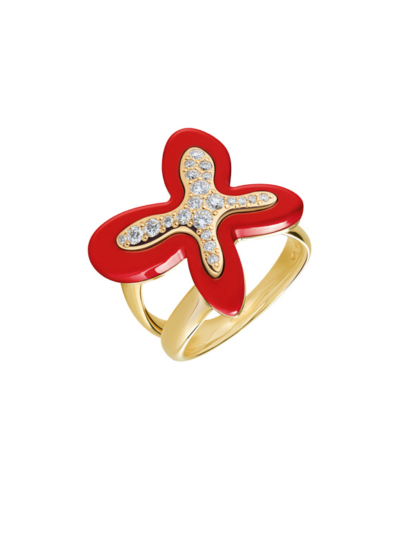 Кольцо MIMI Free Vola из желтого золота с кораллом и бриллиантами