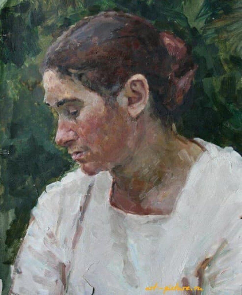 Этюд к картине "Доярки". Картон, масло 41 х 35 см.