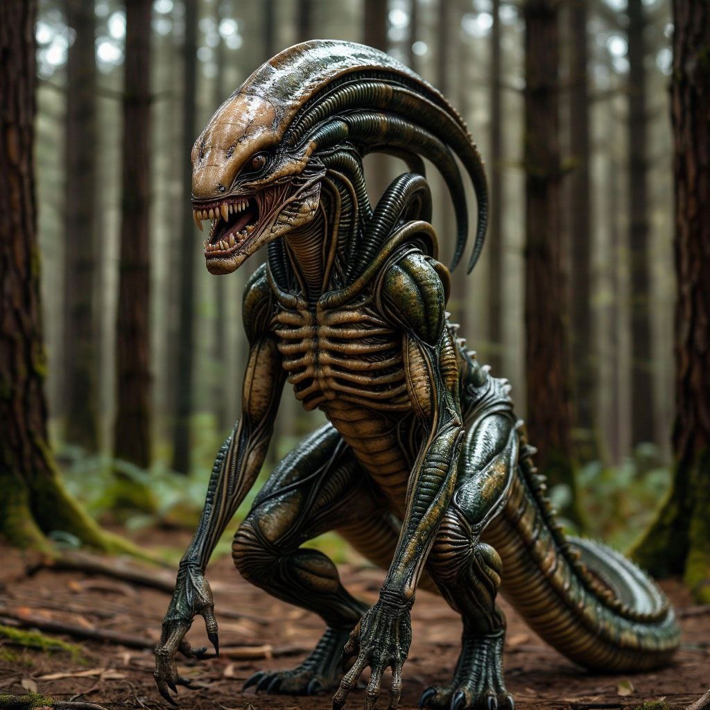  Анаконсоморф: рождение гибрида

 Заражение

В непроходимых джунглях Амазонии лицехват обнаружил свою необычную жертву — гигантскую анаконду. Молниеносным движением существо обхватило змею своими конечностями и зафиксировало её. В следующее мгновение лицехват прикрепился к морде рептилии, впрыснув в её тело зародыш ксеноморфа.

Развитие эмбриона

Анаконда впала в странное оцепенение. Внутри неё начал развиваться необычный эмбрион, питаясь за счёт организма носителя. Благодаря гигантским размерам змеи, процесс развития шёл намного быстрее обычного. Эмбрион активно поглощал питательные вещества, вступая в симбиоз с ДНК анакоРождение чудовища.

Через сутки тело анаконды начало меняться. Змея стала беспокойной, извиваясь в своих охотничьих угодьях. В её груди формировался мощный грудолом, который уже проявлял признаки своего необычного происхождения.

Рождение было ужасным — грудолом, унаследовавший черты змеи, прорвал грудную клетку носителя. В отличие от обычных грудоломов, этот был значительно крупнее и имел характерные признаки анаконды:
* Удлинённое тело
* Чешуйчатая кожа
* Мощные мышцы
* Характерное движение

Трансформация и линька

Новорождённый гибрид, названный **Анаконсоморфом**, начал стремительно расти. Его тело сочетало черты классического ксеноморфа с особенностями гигантской змеи. Процесс линьки проходил необычно:
1. Первая линька — сброс тонкой кожи, обнажение чешуйчатого покрова
2. Вторая линька — укрепление экзоскелета, появление характерных шипов
3. Третья линька — формирование окончательного окраса с металлическим отливом

Новый вид

Через несколько дней перед джунглями предстал совершенно новый хищник. **Анаконсоморф** обладал:
* Способностью к молниеносным броскам
* Мощным хватательным аппаратом
* Характерными жвалами ксеноморфа
* Уникальной способностью к сдавливанию добычи
* Металлизированным экзоскелетом с чешуйчатым узором

Теперь в джунглях появилось существо, сочетающее смертоносность ксеноморфа с грацией и силой гиг