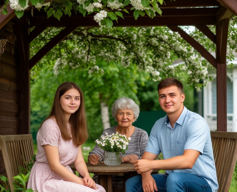 Лиза и Денис с бабушкой Валей