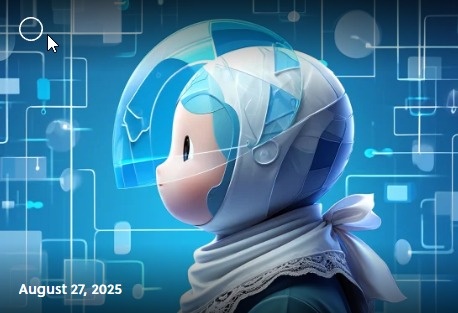 Сатирическая цифровая иллюстрация: мессенджер MAX изображён в образе маленького персонажа-двойника Telegram. Он похож на Telegram, но миленький и слегка нелепый — в кружевном платочке, как будто переодели строгий айти-сервис в бабушкин наряд. Атмосфера лёгкой иронии: вокруг современный цифровой фон, но MAX выглядит домашним, уютным и немного наивным. Цвета — яркие, игривые, с акцентом на голубых и белых тонах, а кружевной платочек подчеркнут с юмором