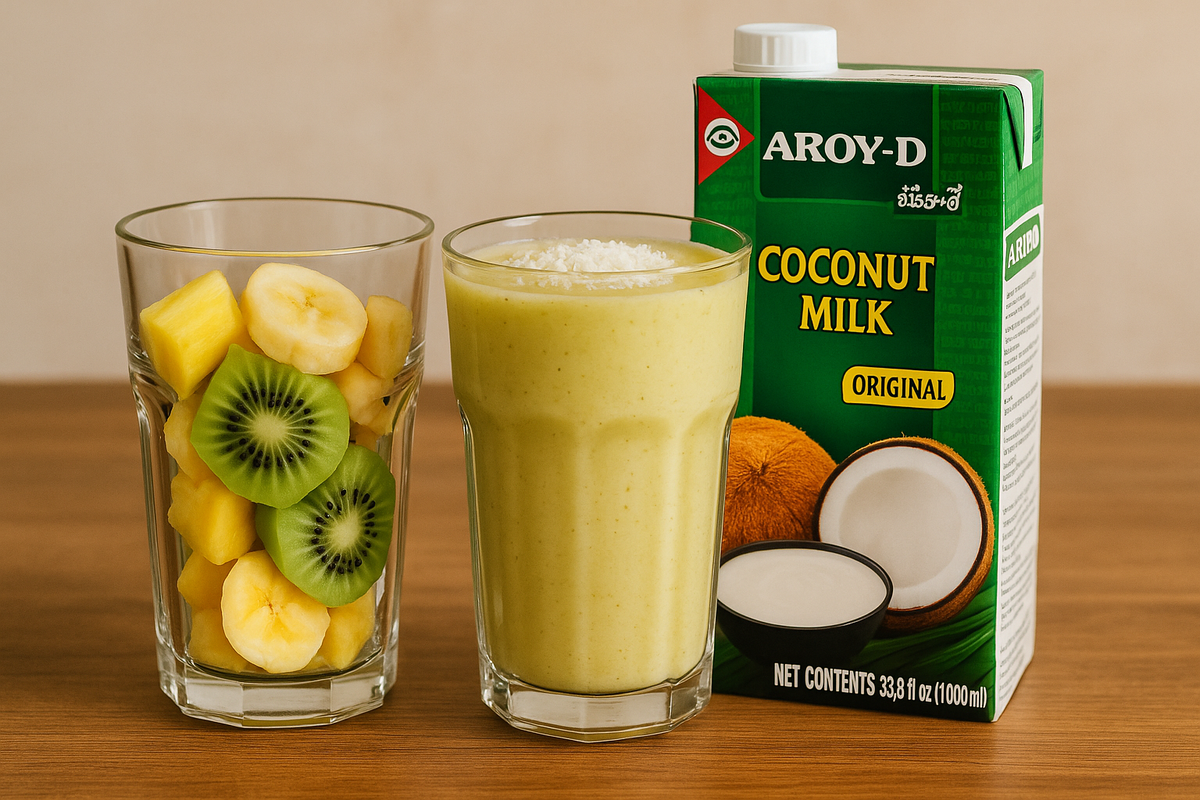 Смузи из ананаса, киви, банана на кокосовом молоке