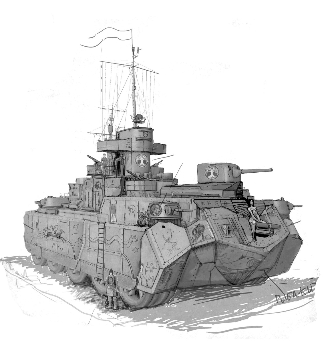 Ковчег
Это основные боевые машины севера. По сути это сухопутные корабли. Обыкновенно они сражаются на великом просторе, и там реализуются их главные качества — подвижность, способность преодолевать огромные расстояния, значительная огневая мощь и живучесть.
Сердце ковчега это его силовая установка  – духовая машина. Силу ей даёт духовой рыкарь. Своим голосом он приводит в движение янтрические моторы колес и орудийных башен.
Ковчег не зависит  ни от тонн угля, ни от бочек горючего,  тонко настроенная духовая машина фирмы Гудвин и духовой рыкарь с волшебным белым голосом все что необходимо для того что бы носить по степям простора десятки тонн ковчега как корабль по волнам.
Ограничения ковчега в плане хода это запас сил и выносливость духового и машины. Духовому нужно спать, машине нужно остывать. Если ее перегреть то ее струны и медные лепестки приходят в разлад и не преобразуют голос в янтрическую силу достаточно эффективно. Перегреть машину необходимо долго и сложно настраивать заново.
На новых ковчегах есть объемные накопители в них может храниться энергия на примерно на час хода. Этого достаточно, чтобы маневрировать ковчегом на позиции пока Духовой отдыхает или настраивает машину.
Тактически ковчег это подвижный острог, основная батарея главных калибров, штаб гуляй-головы, арсенал, казна, лазарет. Также на ковчеге есть “приют” - это место отдыха, торжеств, награждений и прощаний.