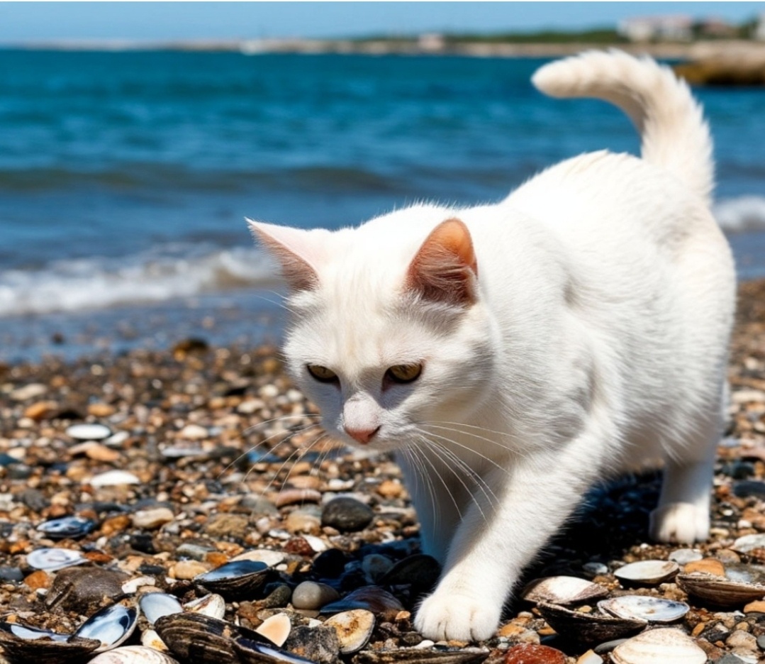 Котик расслабляется на морском берегу. 