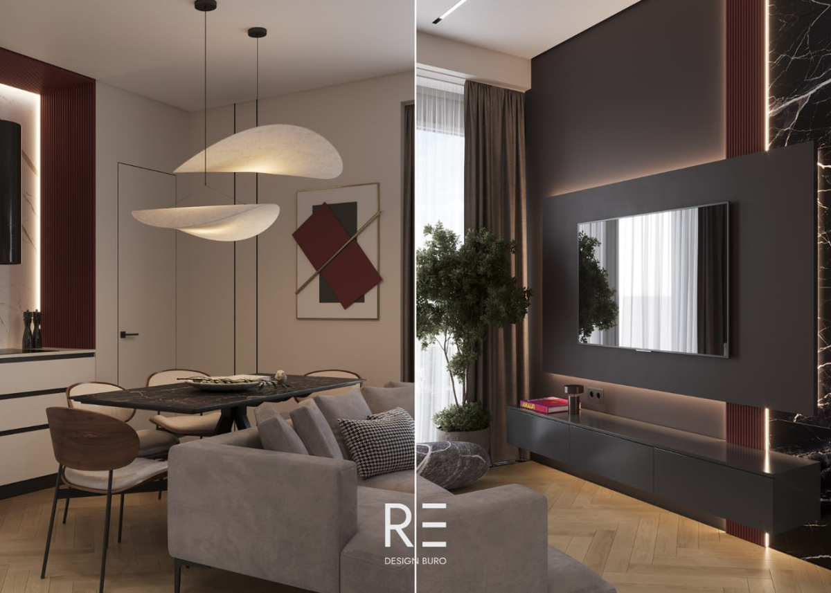 На фото: проект от дизайн-студии RE Design Buro. Квартира в ЖК Энитео. Гостиная