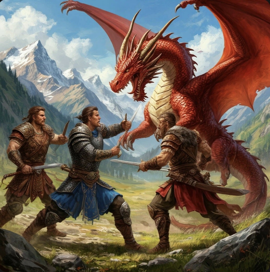 Богатыри сражаются с драконом – версия ИИ