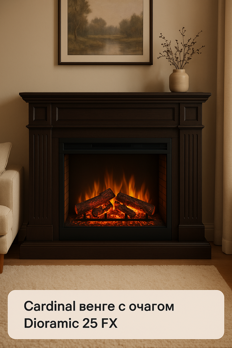    Электрический камин Cardinal венге с очагом Dioramic 25 FX: создайте уют и стиль в вашем доме за считанные минуты! Kamin