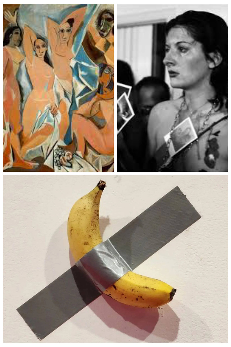 "Авиньонские девицы" Пикассо, перфоманс Марины Абрамович, инсталляция с бананом на стене