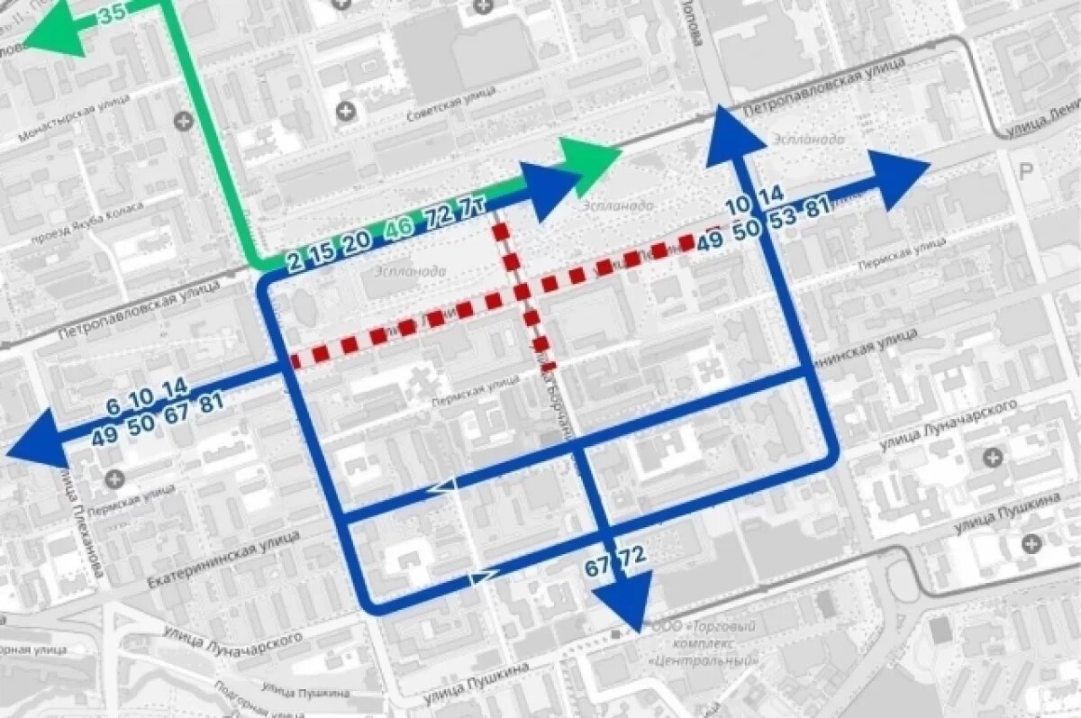    Из-за перекрытия центра Перми изменится движение 14 автобусных маршрутов