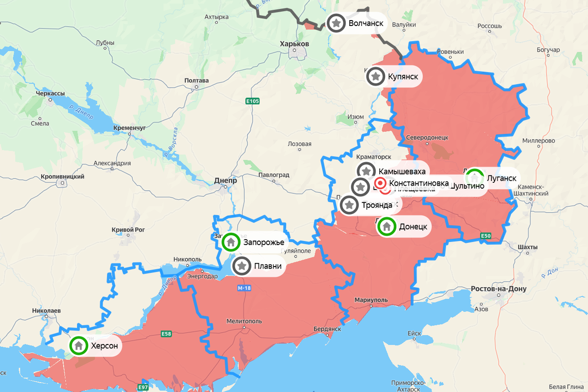 Карта СВО на 28 августа. Фото: Яндекс Карты